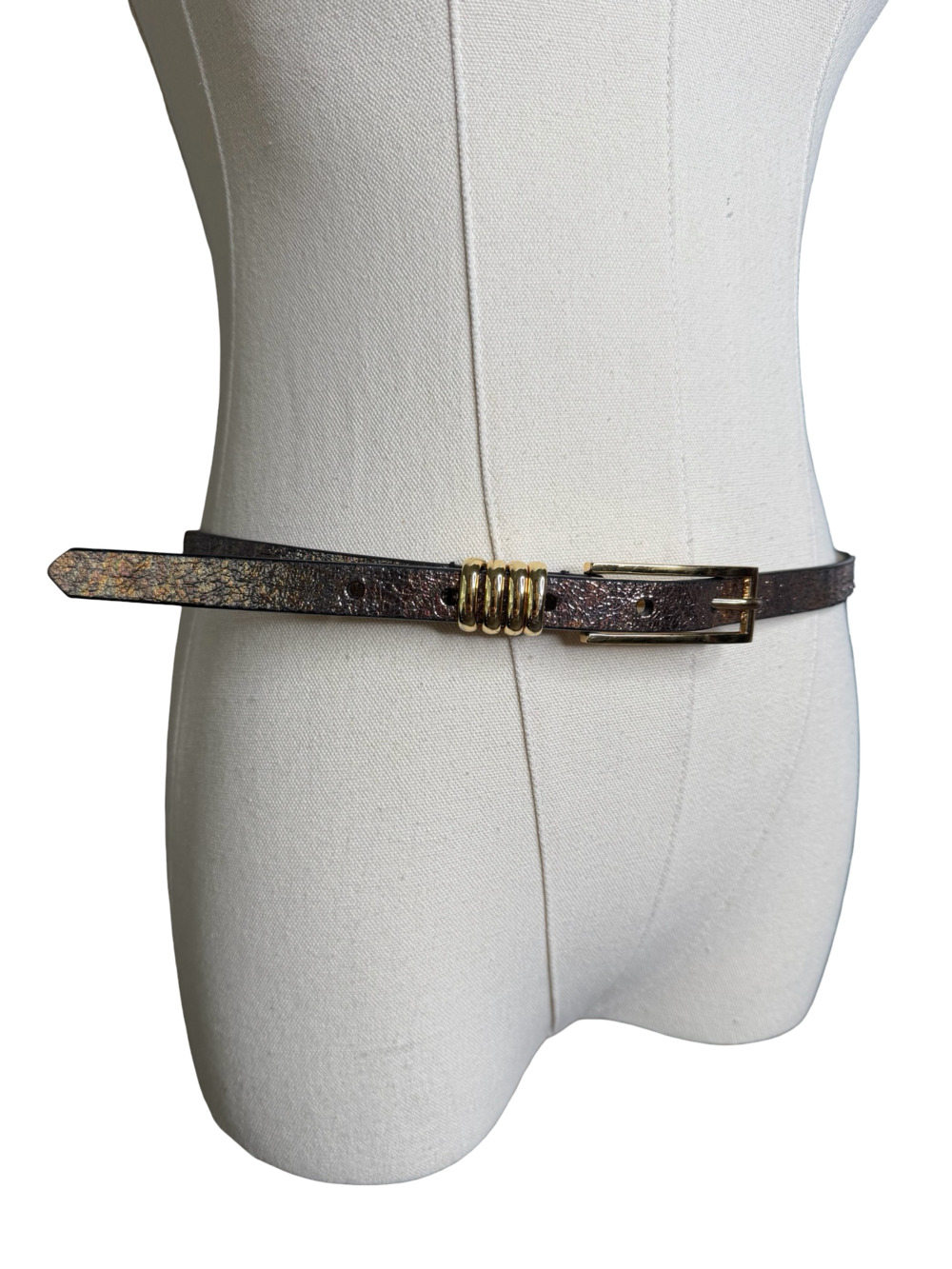 Lodis 10113 Metallic Snake-Effect Leather Belt with Gold-Tone Keeper Sz. L